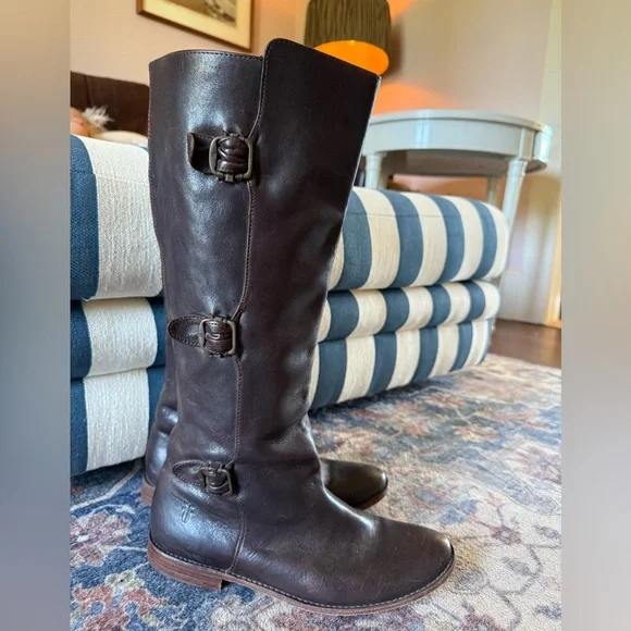 Frye Paige Buckle Riding brown leather boots sz 8.5 - Picture 2 of 12